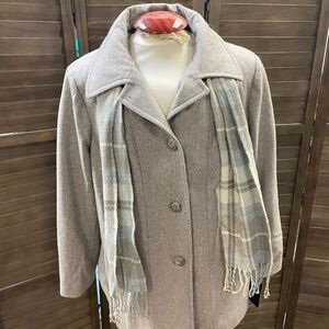 Vintage London Fog Tan Coat with Gray Plaid Scarf